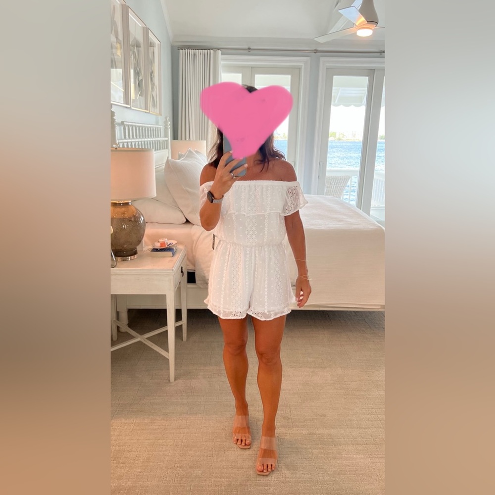 Excellent condition Express white eyelet off shoulder romper Size Small